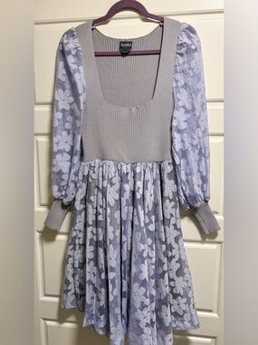 Arula Lavender Floral Puff-Sleeve Knit Dress Size X - 10/12